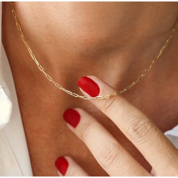 Waterproof Dainty Gold Paperclip Chain Necklace &  Gemstone Beaded Bracelet - Picture 7 of 9